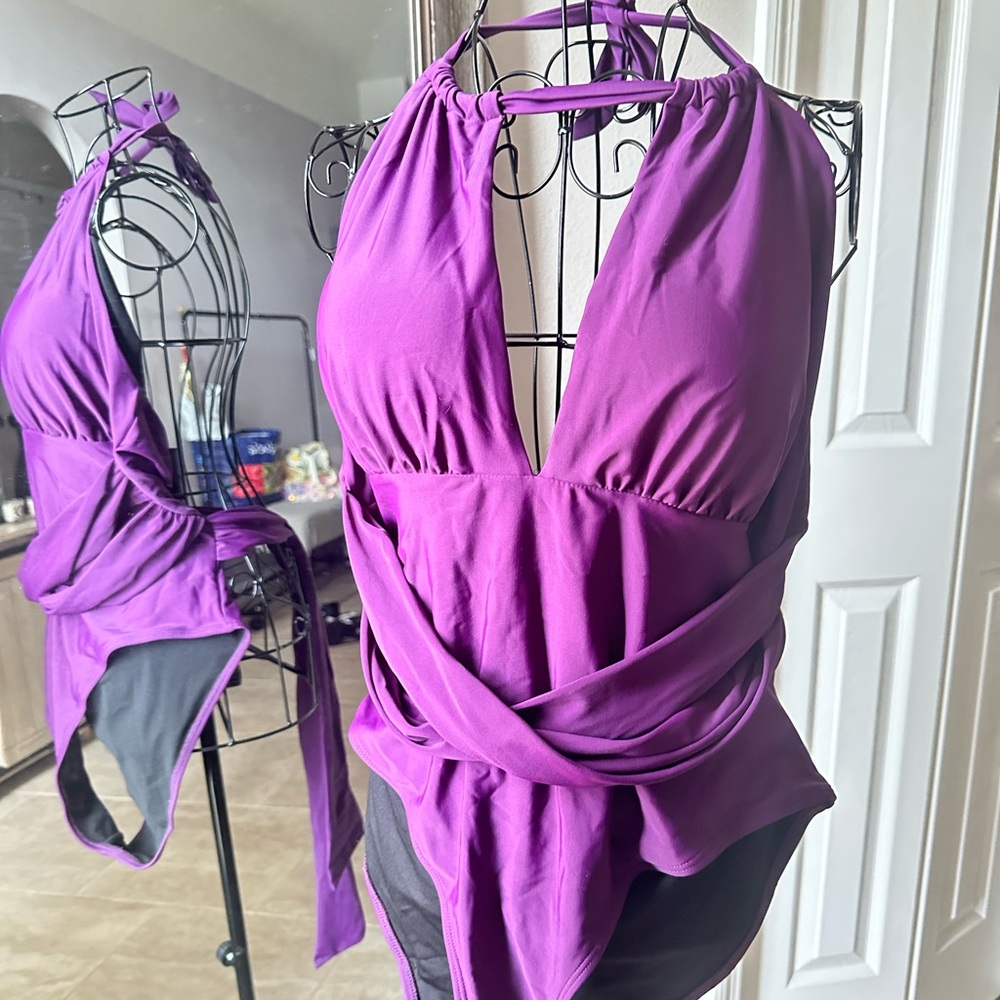 Purple Halter Swimsuit with tie waist